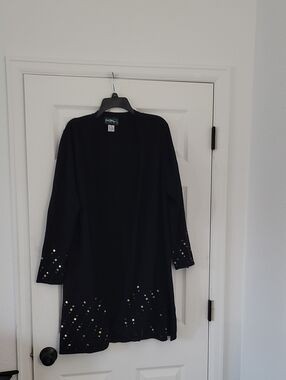 Women's Black Open Cardigan with Sequin Accents